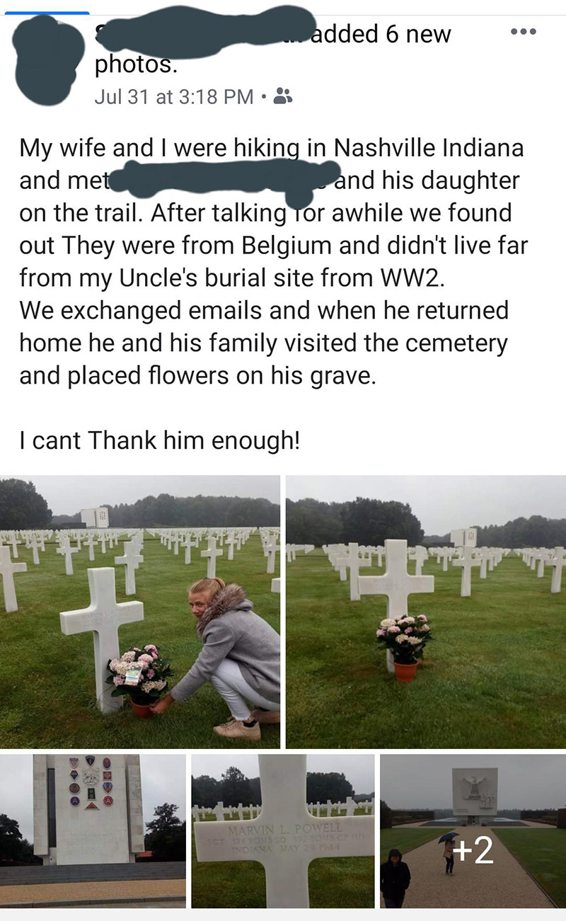 Belgian man places flowers on grace of WW2 soldier