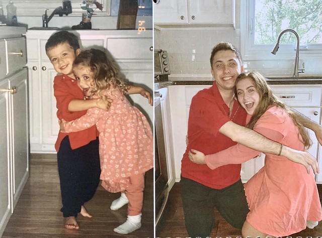 twins recreate childhood photos