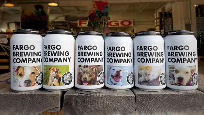 shelter dogs on beer cans