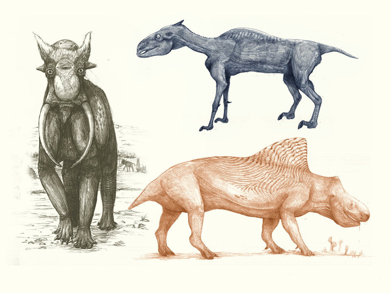 modern animals drawn as dinosaurs