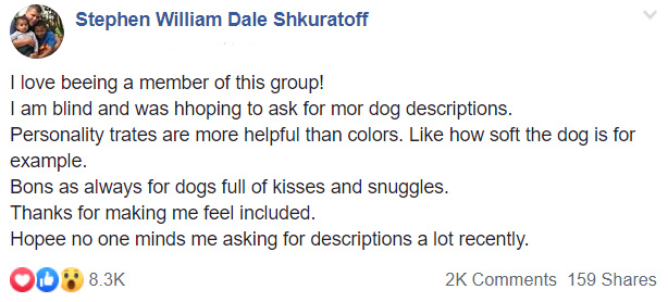 blind man asks for dog descriptions