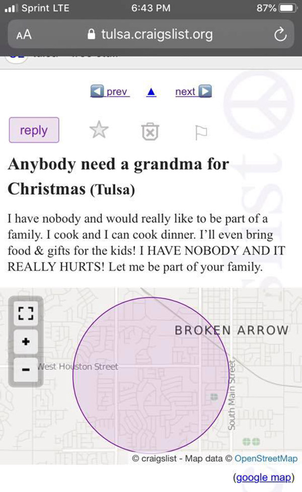 grandma posts on craigslist lonely