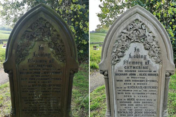 father and kids cleaning graves during lockdown