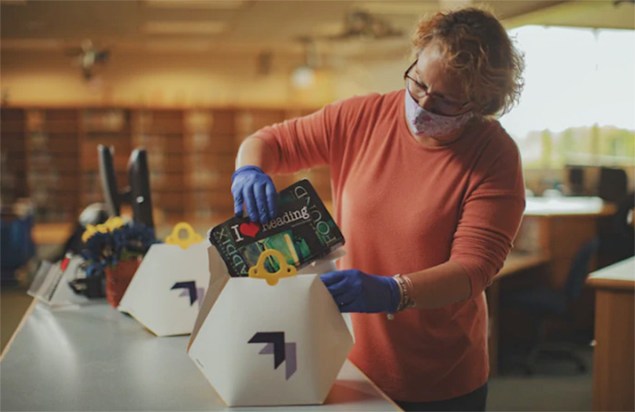 school librarian delivers books by drone