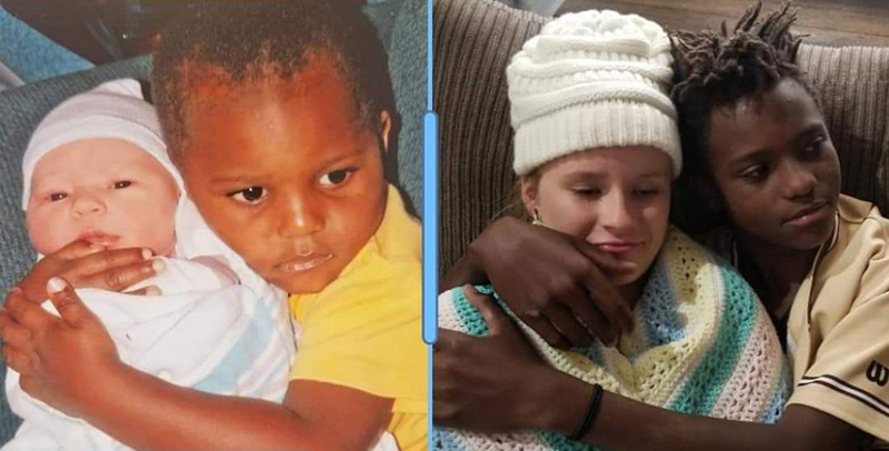 black and white siblings recreate baby photos