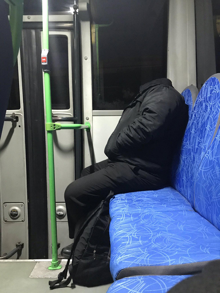 headless man on train confusing perspective