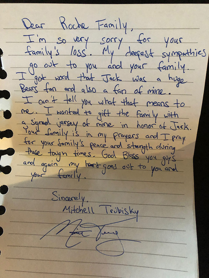 mitch trubisky letter to grieving family