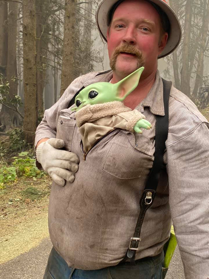 baby yoda fights fires