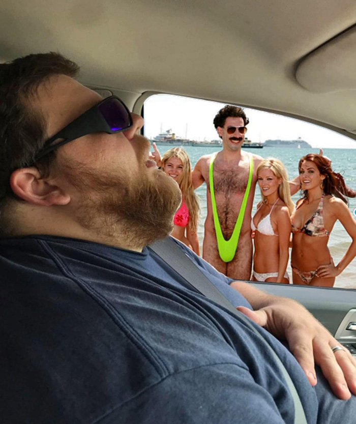 wife asks photoshop help husband asleep on road trip