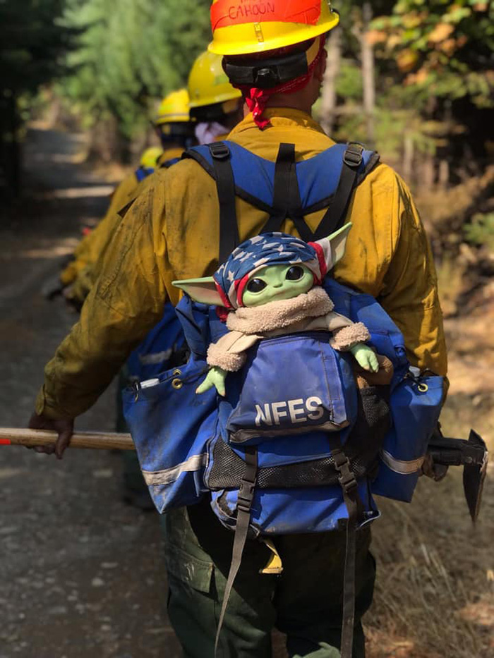 baby yoda fights fires