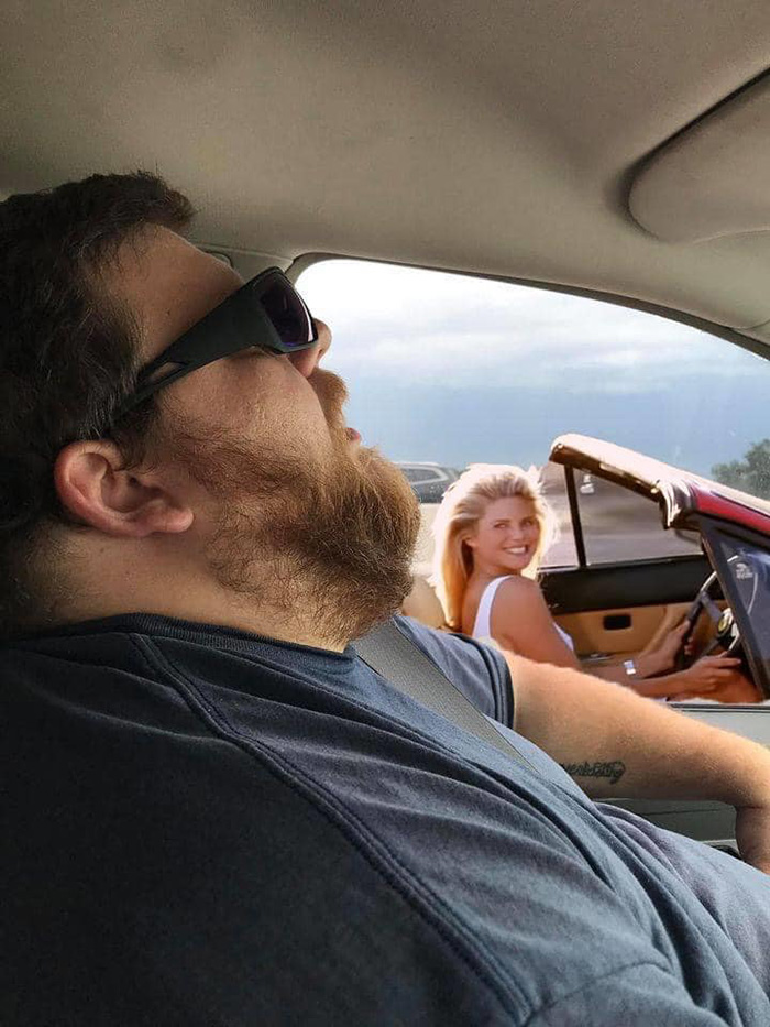 wife asks photoshop help husband asleep on road trip