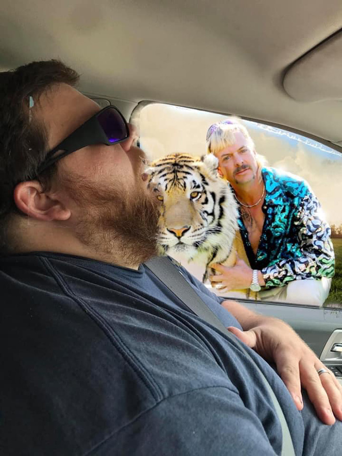 wife asks photoshop help husband asleep on road trip