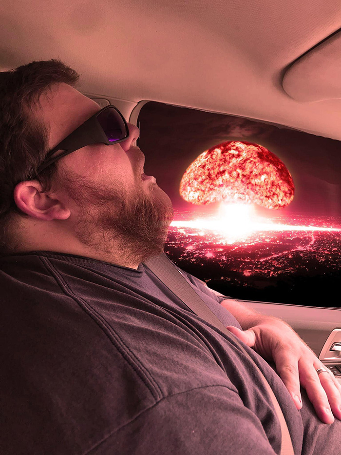 wife asks photoshop help husband asleep on road trip