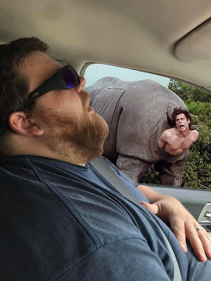 wife asks photoshop help husband asleep on road trip
