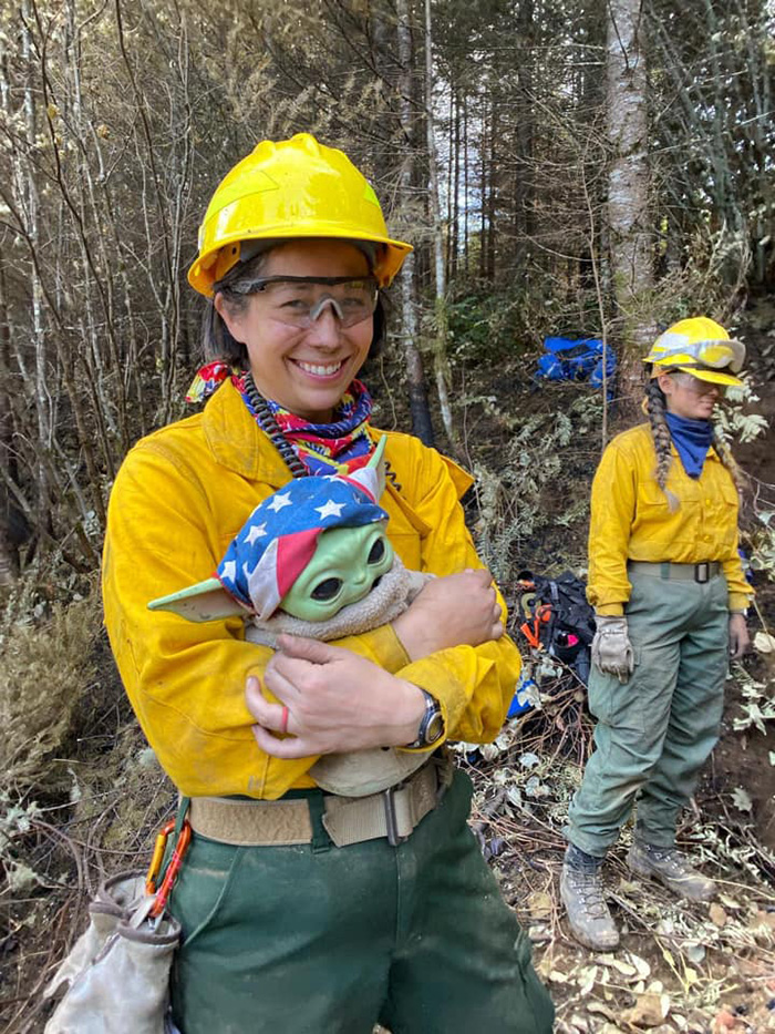 baby yoda fights fires