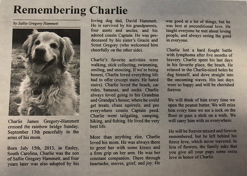 dog obituary Charlie