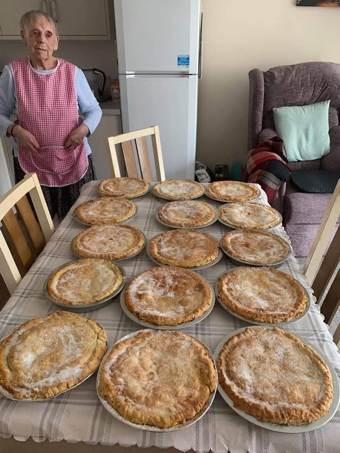 woman cooks pies for elderly and needy