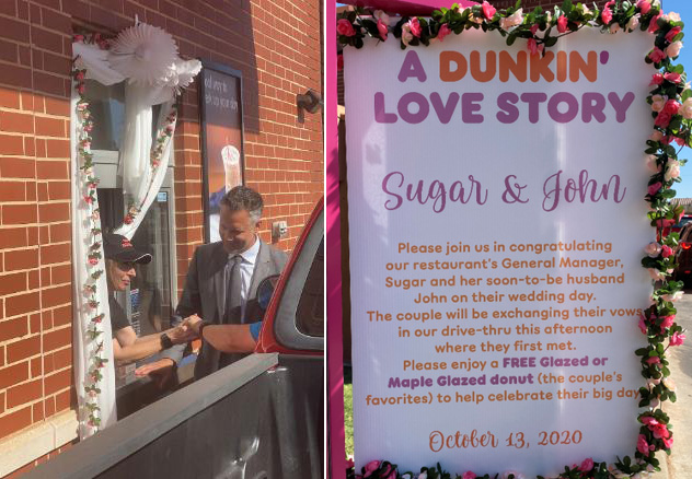 couple gets married at dunkin donuts