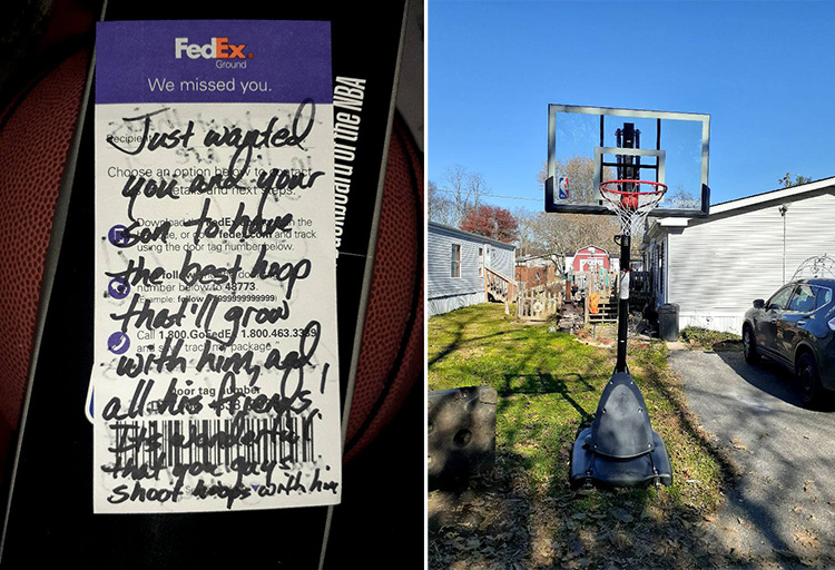 fedex driver gifts boy basketball goal