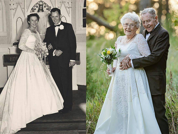 couple celebrates 60th anniversary wedding outfits