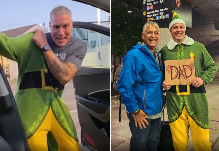 man dresses up as Buddy The elf to meet dad first time