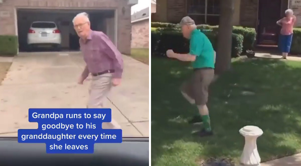 Grandpa Runs To Say Goodbye To His Granddaughter Every Time She Leaves