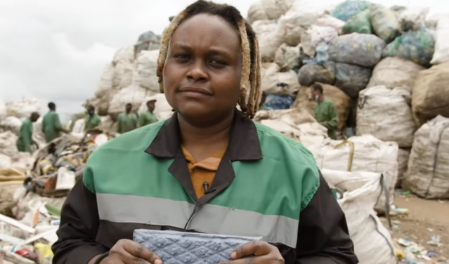 Kenyan woman turns plastic waste into bricks