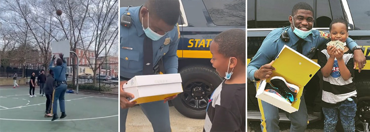 cop surprises kid with Curry sneakers