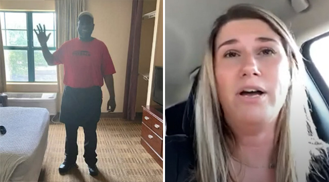 woman helps homeless man back on his feet