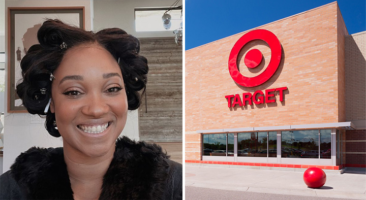 woman puts money in diapers and baby formula at Target