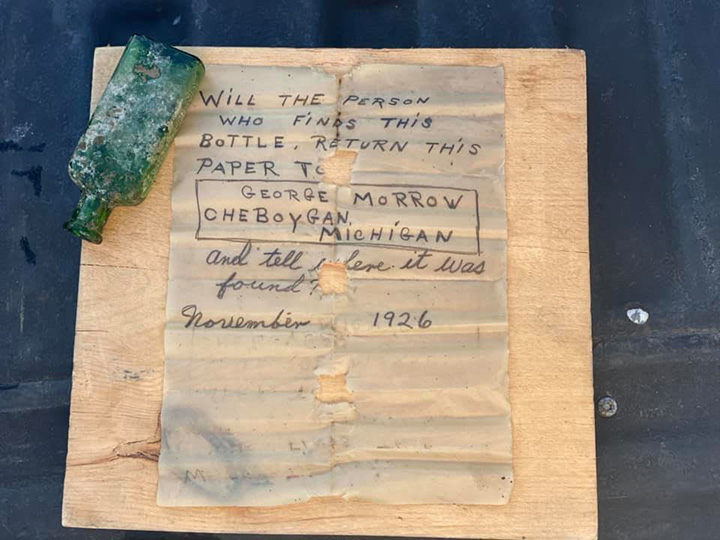 95 year old message in a bottle lake michigan