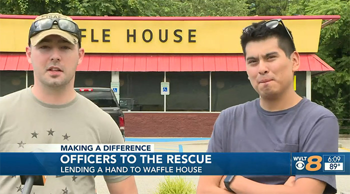 police officers help waffle house