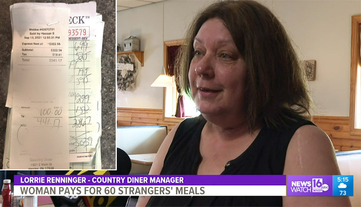 woman pays for 60 meals diner