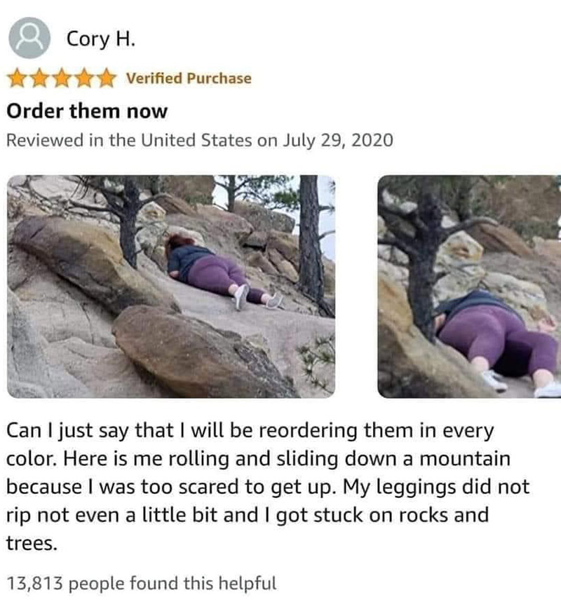 legging review woman falling down mountain