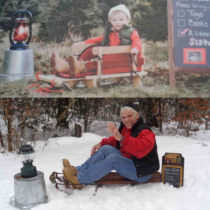 grandparents recreate christmas cards of kids