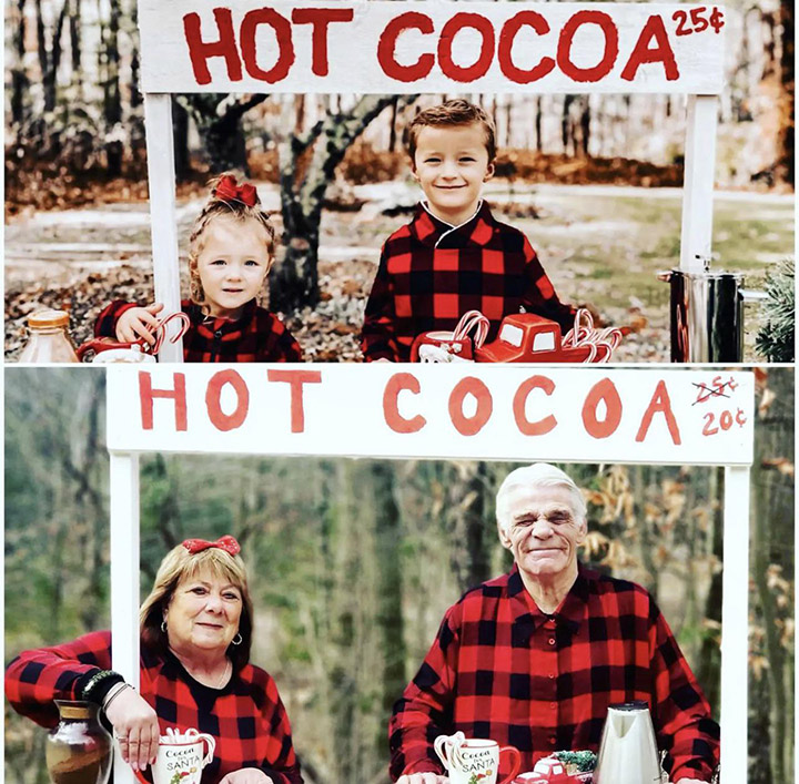 grandparents recreate christmas cards of kids