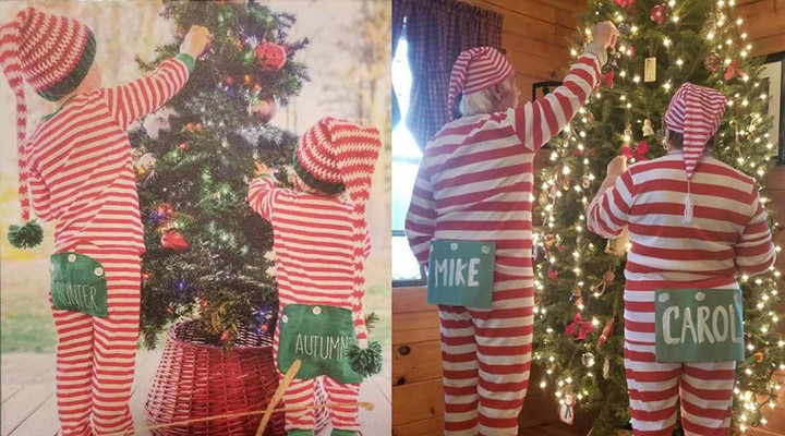 grandparents recreate christmas cards of kids