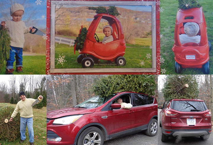 grandparents recreate christmas cards of kids