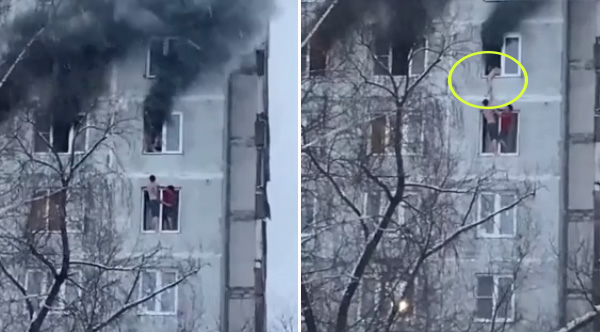 two men rescue woman from fire