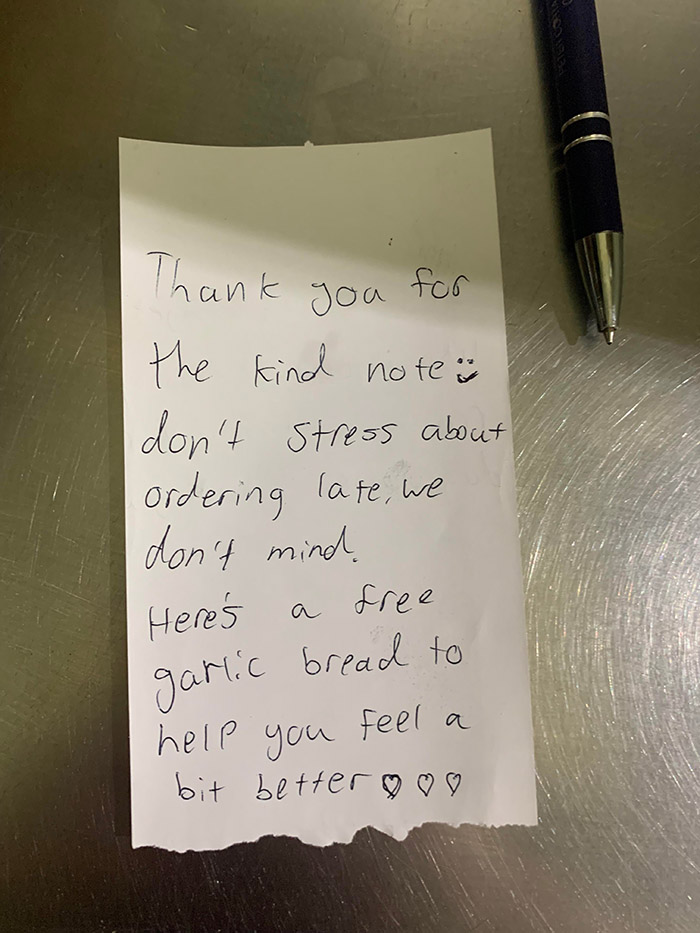late delivery order kind note