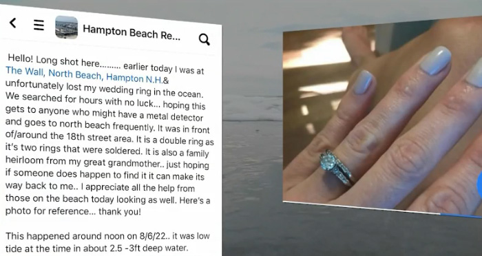 strangers help woman find missing ring on beach