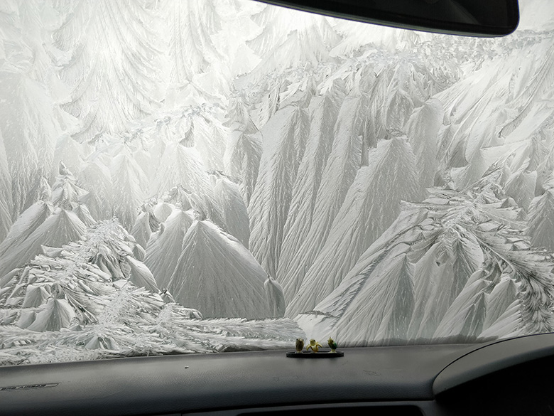 frozen windshield winter wonderland