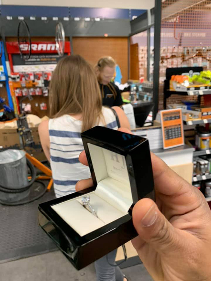 man photobombs girlfriend wedding ring a month