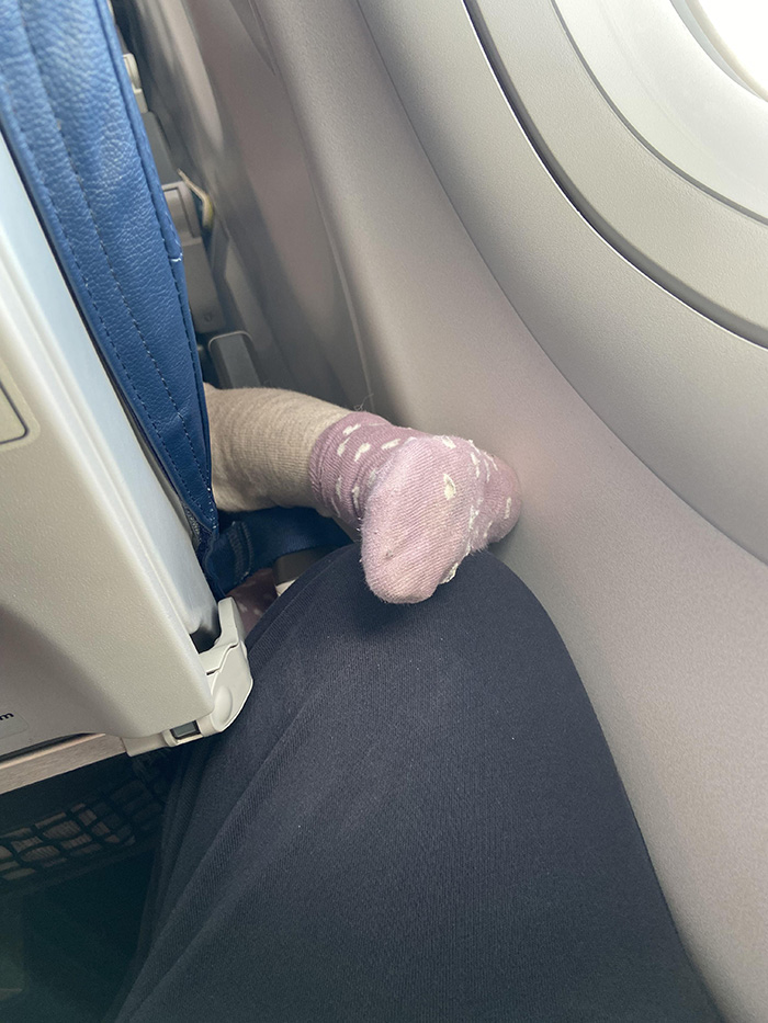 baby foot on flight home