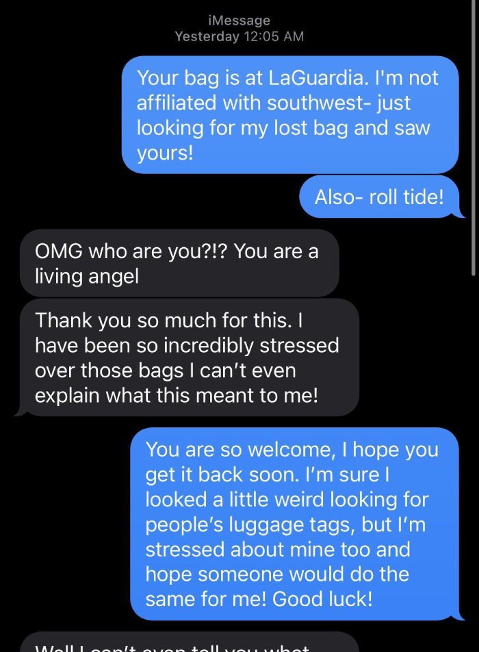 text number on missing luggage