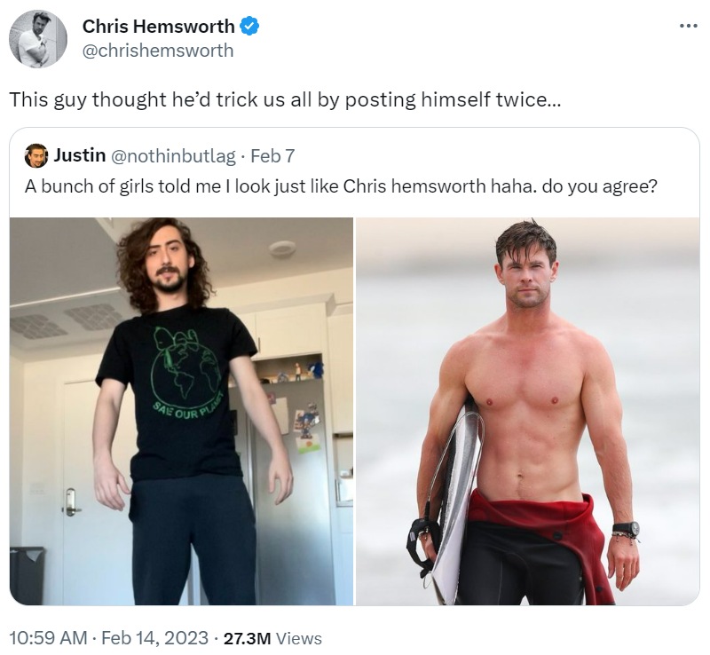 chris hemsworth response to look-a-like