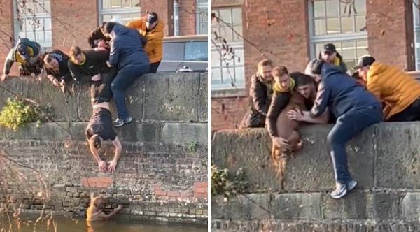 students save dog in canal Manchester UK