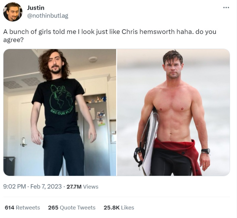 chris hemsworth response to look-a-like