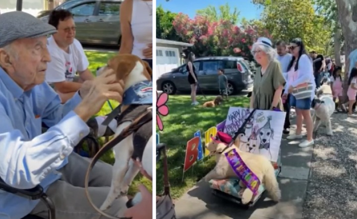 dog parade for mans 100th birthday