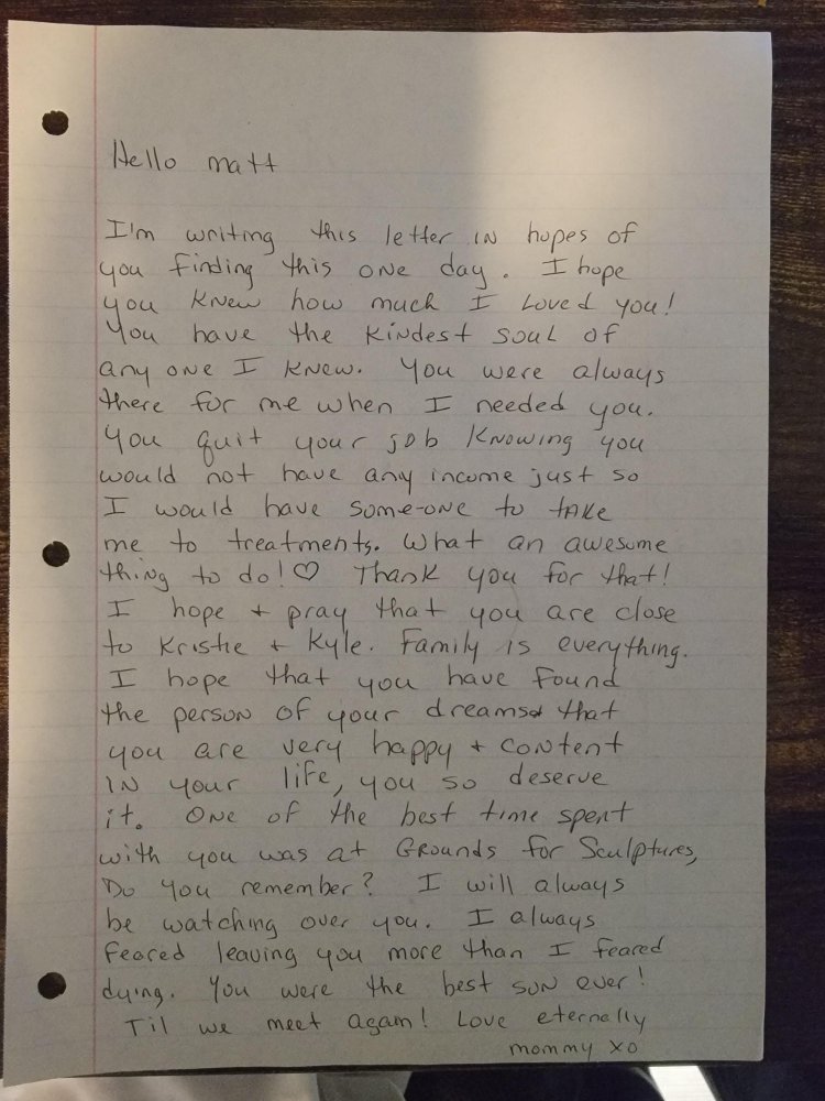 mom letter to son before she died